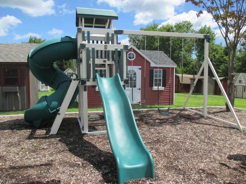 SOLD! SOLD! SOLD! Discover Depot D48-3 Off-White/Green, 3 position 10' high Swing Beam, Tunnel Twister Slide, Wonder Wave Slide, DISPLAY MODEL INCLUDES FREE LOCAL INSTALLATION $3,719 Chester Springs